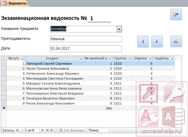 База курсов. Access ведомость. Экзаменационная ведомость в аксесс. Учебная карточка студента в access. Отчет экзаменационная ведомость access.