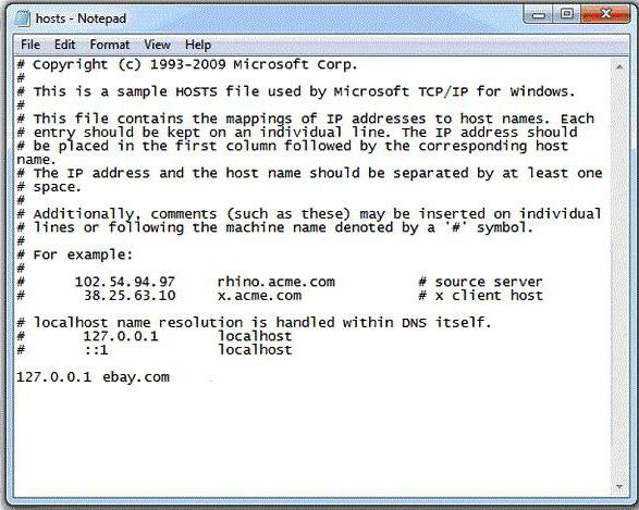 содержание файла hosts windows 7