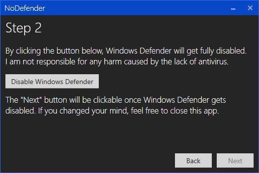 Отключение защитника Windows через NoDefender