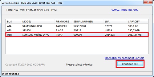 форматирование с HDD Low Level Format Tool