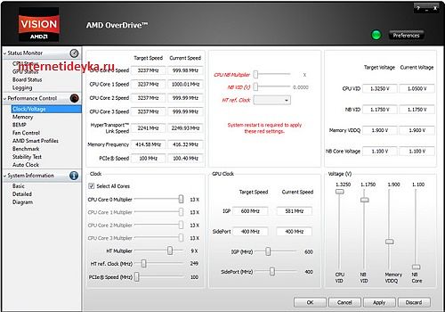 Интерфейс утилиты AMD OverDrive-7