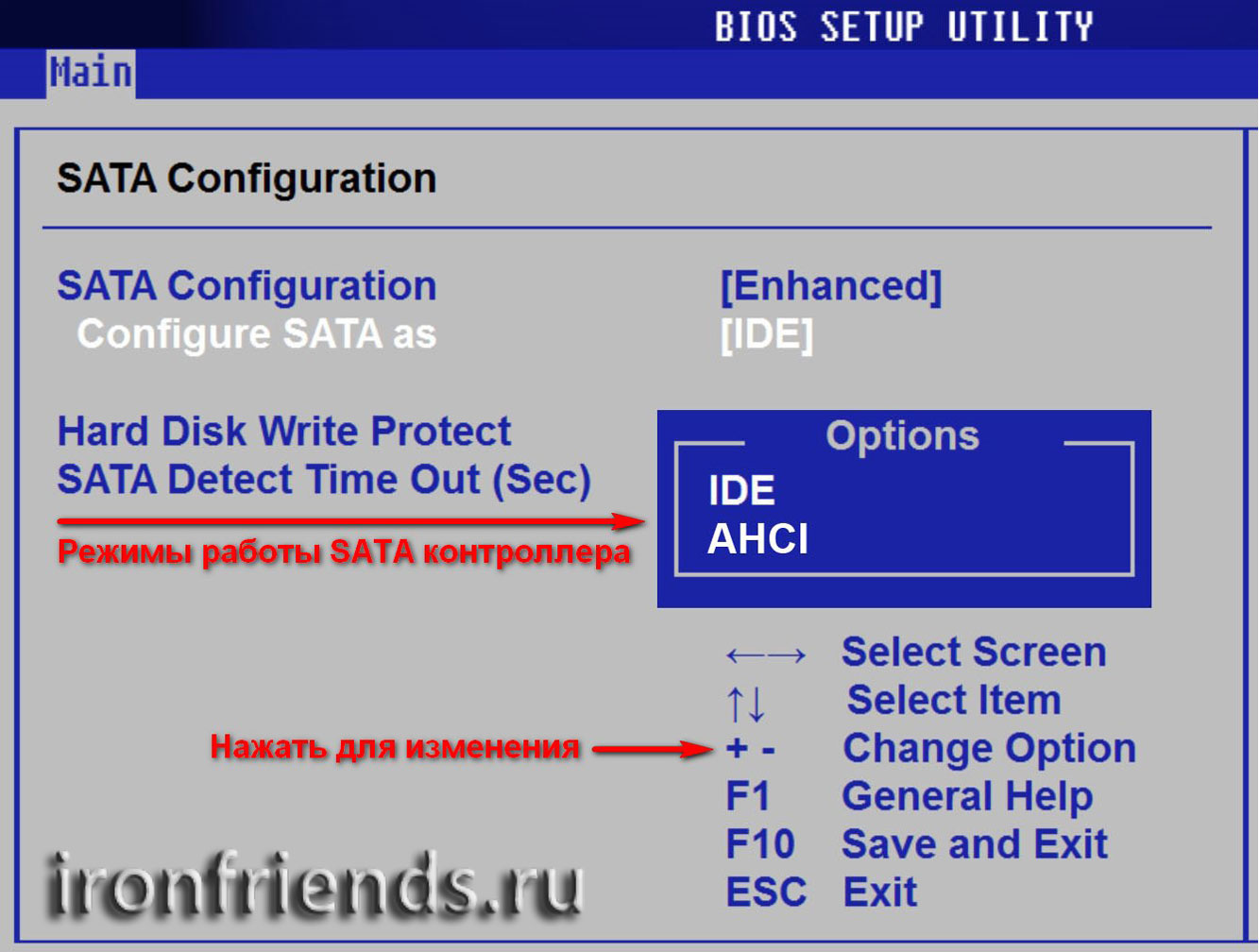 Режим работы SATA контроллера (IDE и AHCI)