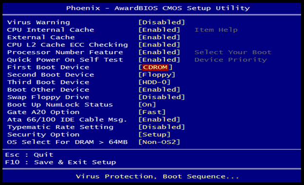 phoenix first boot device