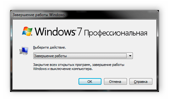 Диалоговое окно завершения работы Windows 7