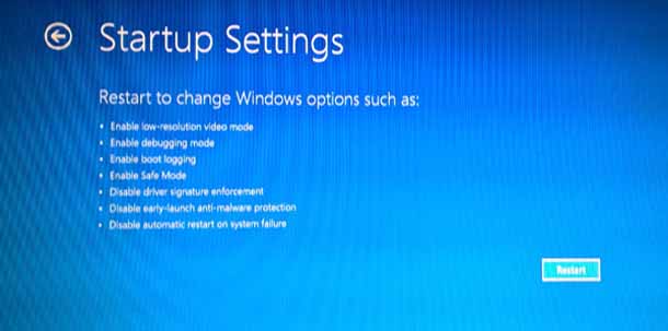 Дополнительные варианты загрузки в Windows 10.