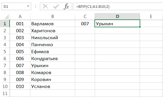 Функция ВПР в Excel