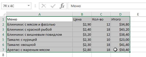 Таблицы в Excel