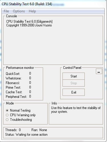 Рабочее окно программы "CPU Stability Test"