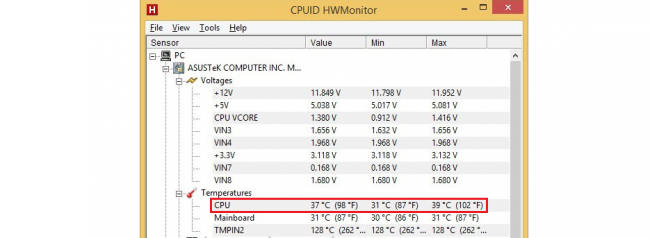 Как узнать температуру процессора в Windows 7