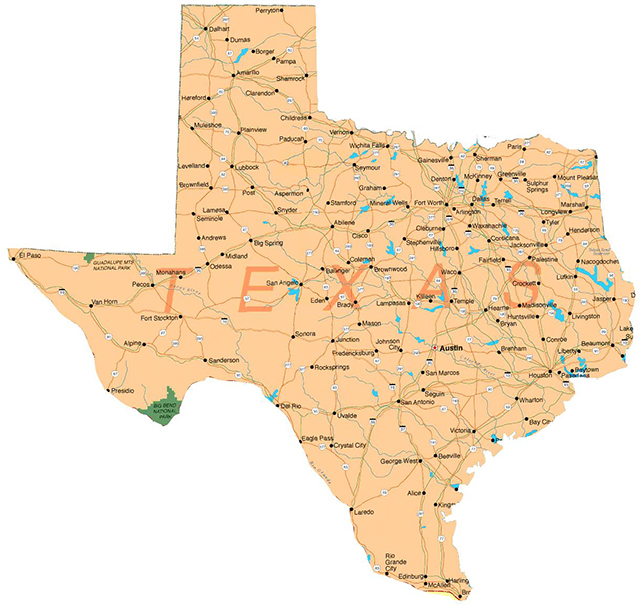 Карта штата Техас
