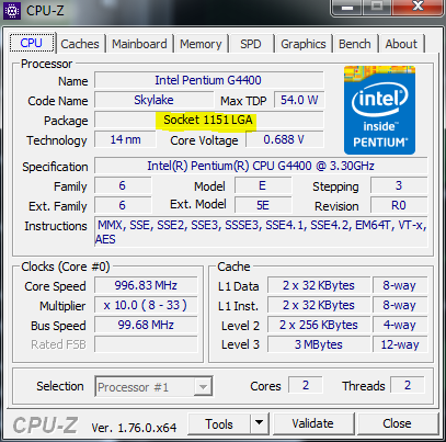 Тип сокета процессора в CPU-Z