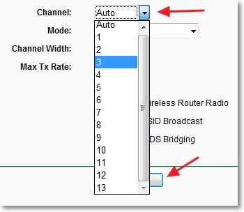 Выбираем канал для Wi-Fi из списка