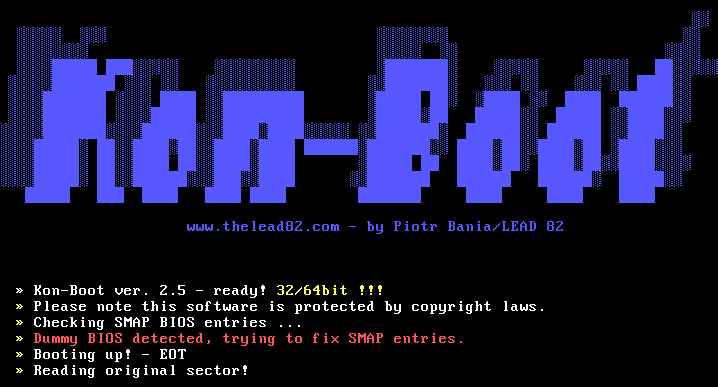 Заставка утилиты Kon-boot.