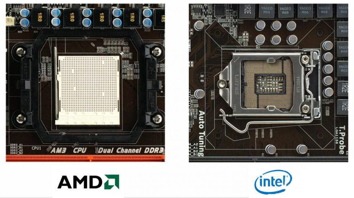 Внешний вид сокетов AMD и Intel