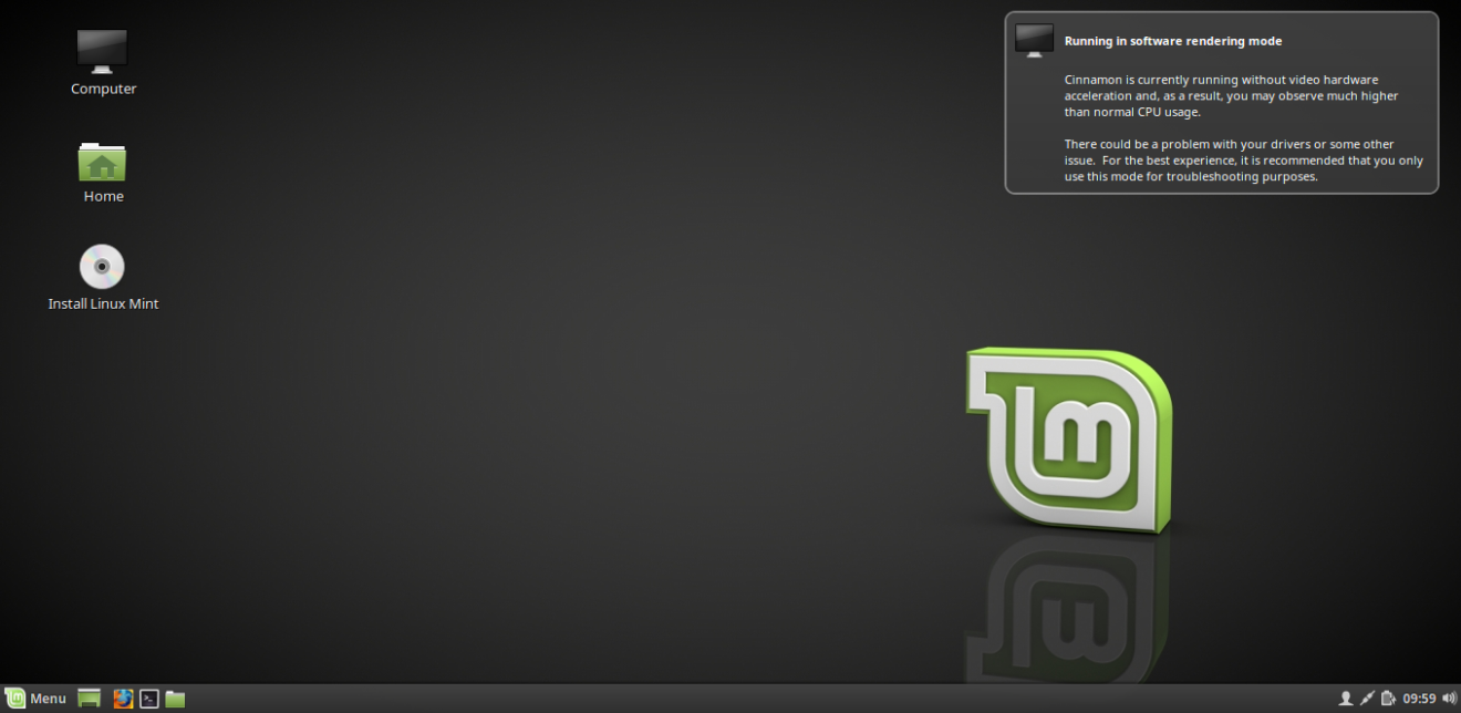 Linux Mint рабочий стол в Live режиме
