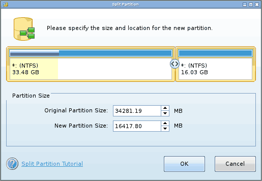 Разделение диска в Minitool Partition Wizard